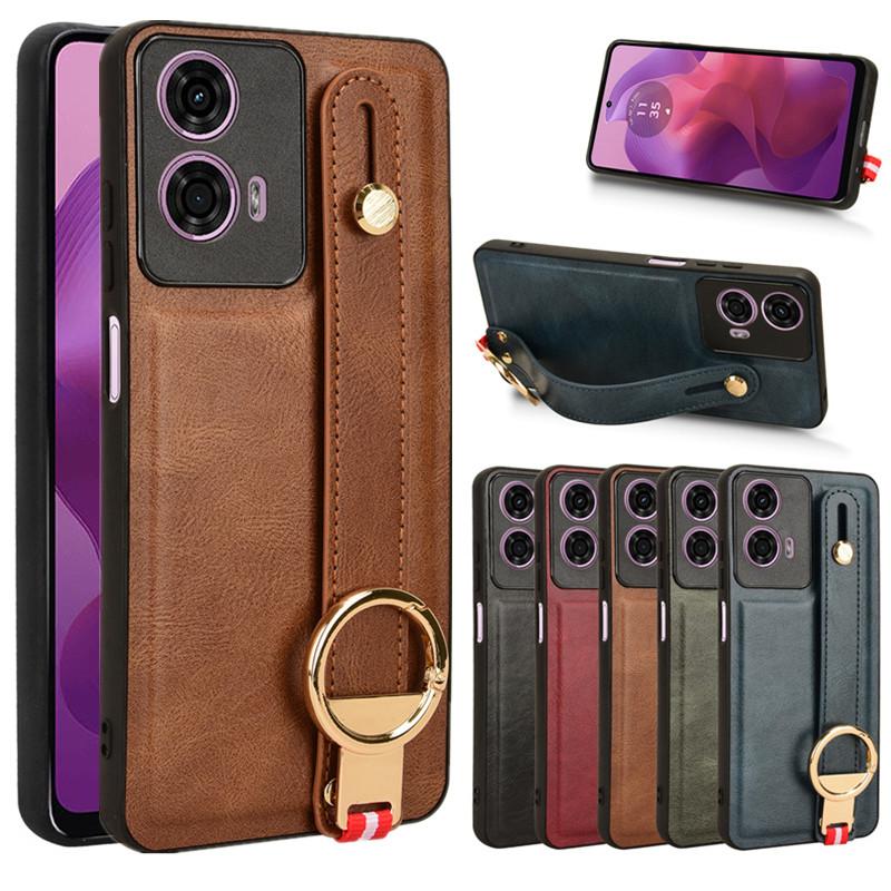 Роскошный кожаный чехол-подставка с браслетом для Motorola Moto G85 G04 G04S G14 G24 Power G34 G54 E14 с кольцом-открывателем и полной защитой
