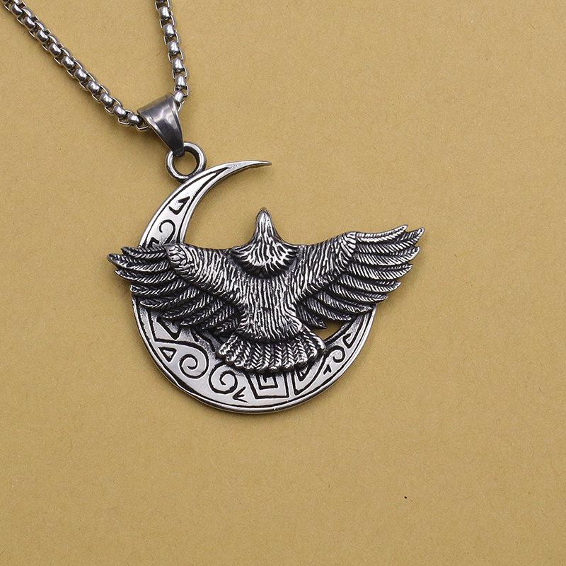 Хип-хоп хип-хоп тренд личность луна летящий орел титан сталь нержавеющая сталь ожерелье кулон для мужчин и женщин