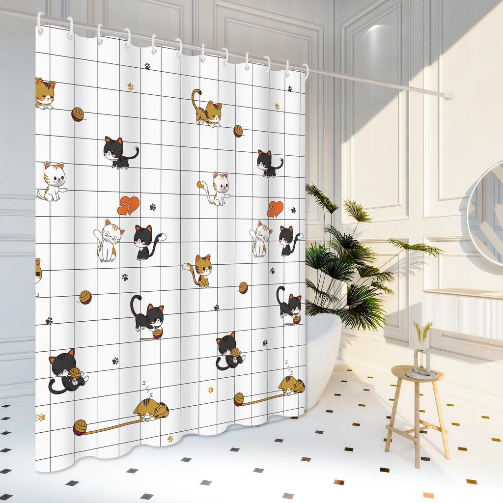 1 Piece of Cute Naughty Cat Pattern Bathroom Curtain, Partition Curtain, Adds a Cute Element to the Bathroom, Made of Peva Material, Easy to Clean