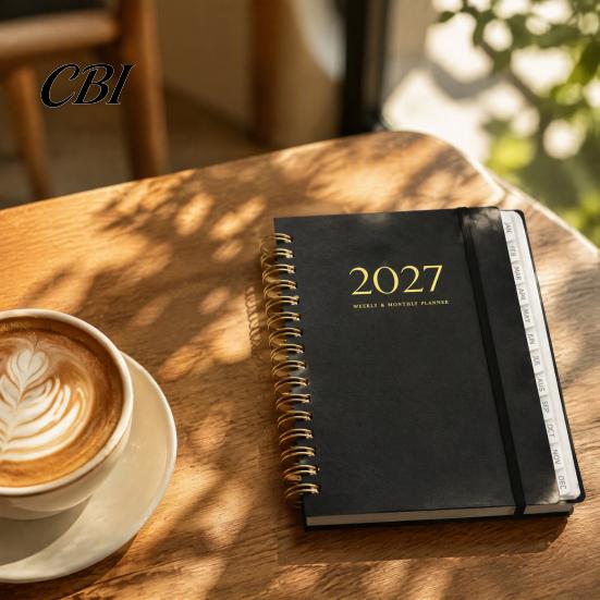 Portable Agenda with Elastic Strap 2027 A5 Spiral Planner Notebook, 365 Day Weekly Schedule Calendar View Planning Notepad Band, 140 Page Thick Paper