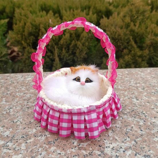 Реалистичная игрушка для кошек со звуком, портативная кружевная корзина с цветами, имитация искусственного меха, модель котенка, украшение, украшение для детей, любителей домашних животных, подарок на день рождения