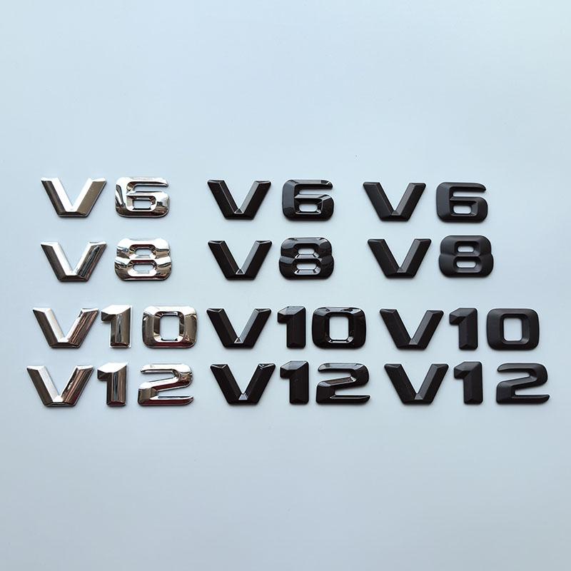 2015 3D Sharp V6 V8 V10 V12 Letters Numbers ABS Car Emblem DFH544 Fender Discharging Badge Nameplate Logo Sticker Chrome Black