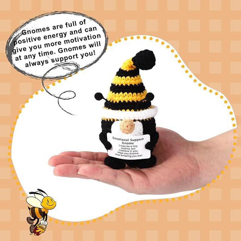 Вязаная крючком кукла-гном-пчела, украшение, декор для дома и комнаты, ручная работа, вязаная кукла-гном-пчела, излучающая позитивную энергию, с карточкой, рождественские подарки