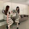 Women's Summer 2025 Striped Knitted Polo Dress - Slimming, Hip-Hugging Mid-Length Style