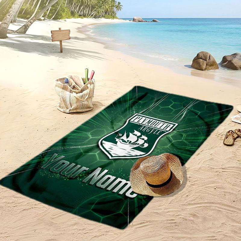 Plymouth Argyle FC Personalized Printed Beach Towel Soccer Logo Support Custom Name Text Absorbent Towel For Sport Travel Special Gift