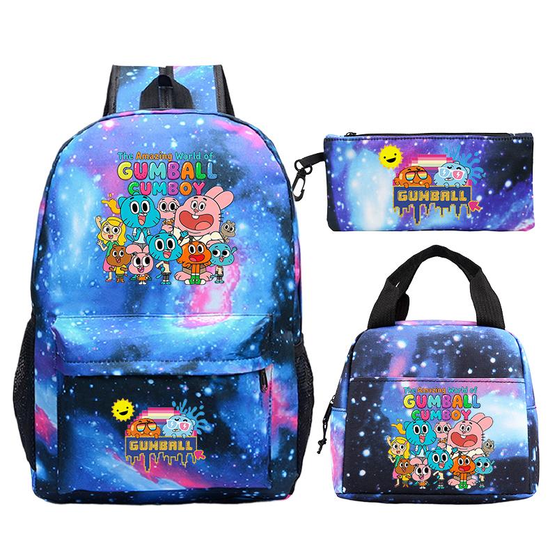 The Amazing World of Gumball Printed School Bags 3pcs Set Primary Students Bookbag Boys Girl Outdoor Backpack Rucksack Lunch Bag