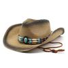 Men Women Straw Cowboy Hat Wide Brim Panama Beach Summer Vintage Decoration Fedora Cap