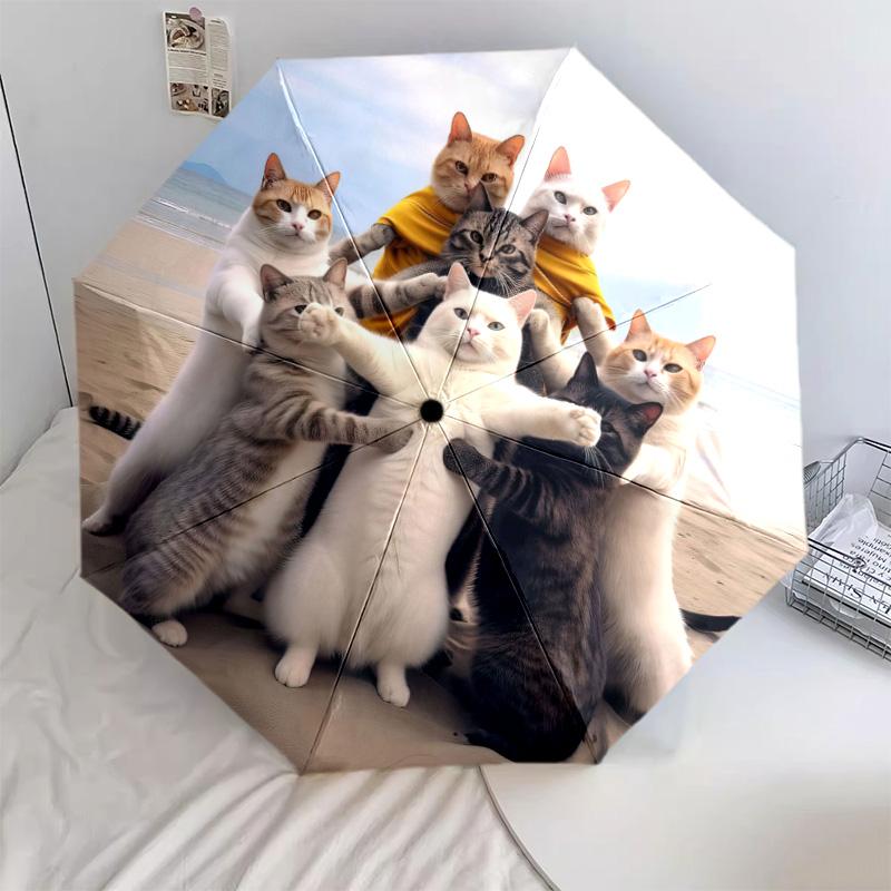 Cats Beach Huddle Automatic Umbrella - Suitable Travel Outdoor Portable Umbrella Birthday Gift Daily Essentials