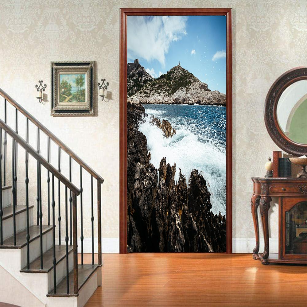 Landscape Door Stickers 3D Removable Vinilos Para Puertas Adhesive Wallpaper Art Murals for Doors Bibliotheque Modern Home Decor