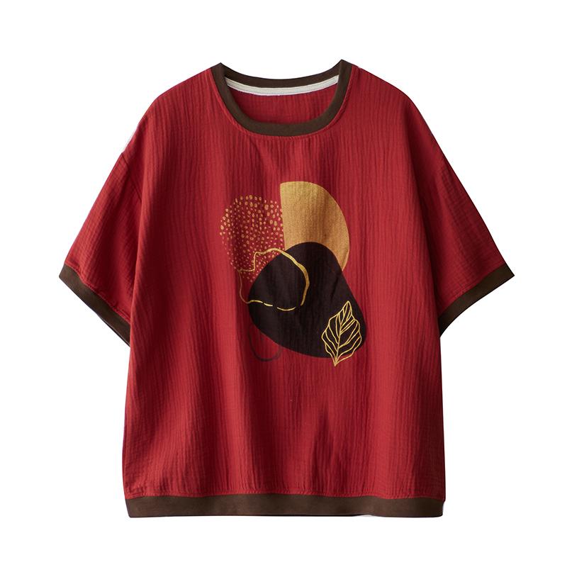 Dimanaf 2025 Летняя футболка больших размеров для женщин с принтом Базовая винтажная свободная повседневная футболка с круглым вырезом