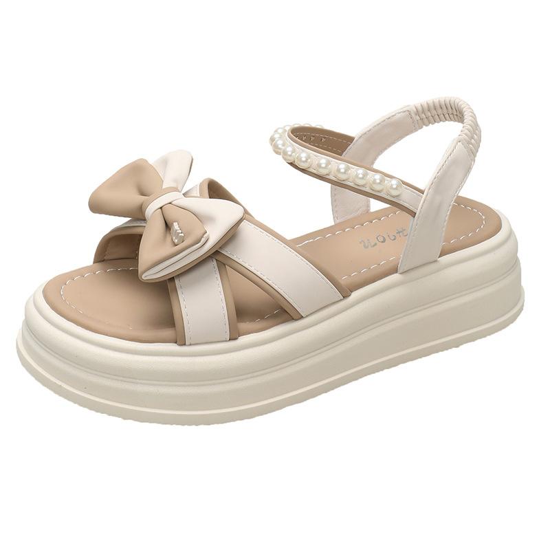 Сандалии Fairy Wind с жемчужным бантом женские летние 2025 новые римские туфли с юбкой на платформе пляжные туфли