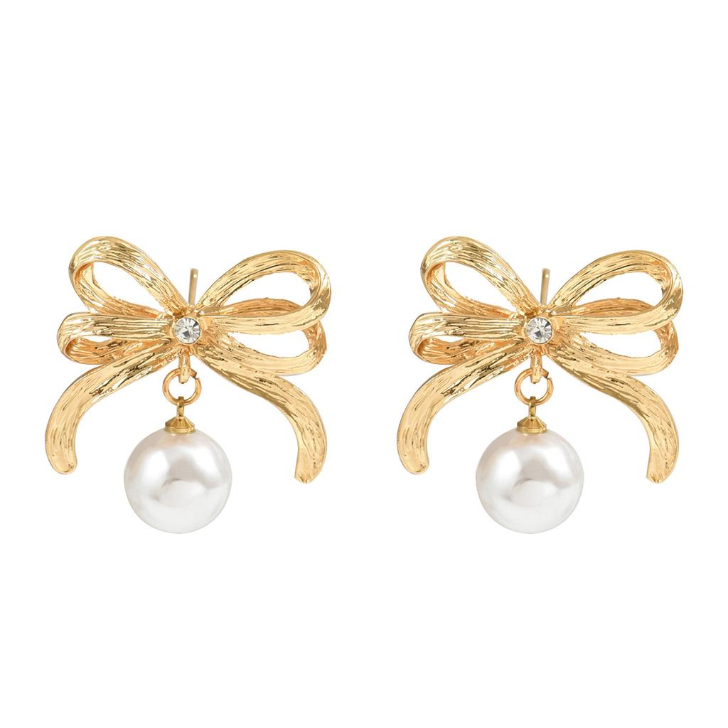 Новые серьги-бантики, женские серьги-гвоздики с инкрустацией из жемчуга, универсальные серьги высокого класса