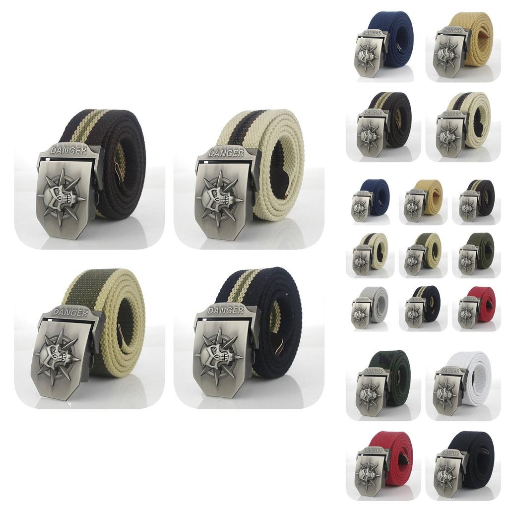 Premium Canvas Belt With Skull Buckle For Men And Women Adjustable 120cm
