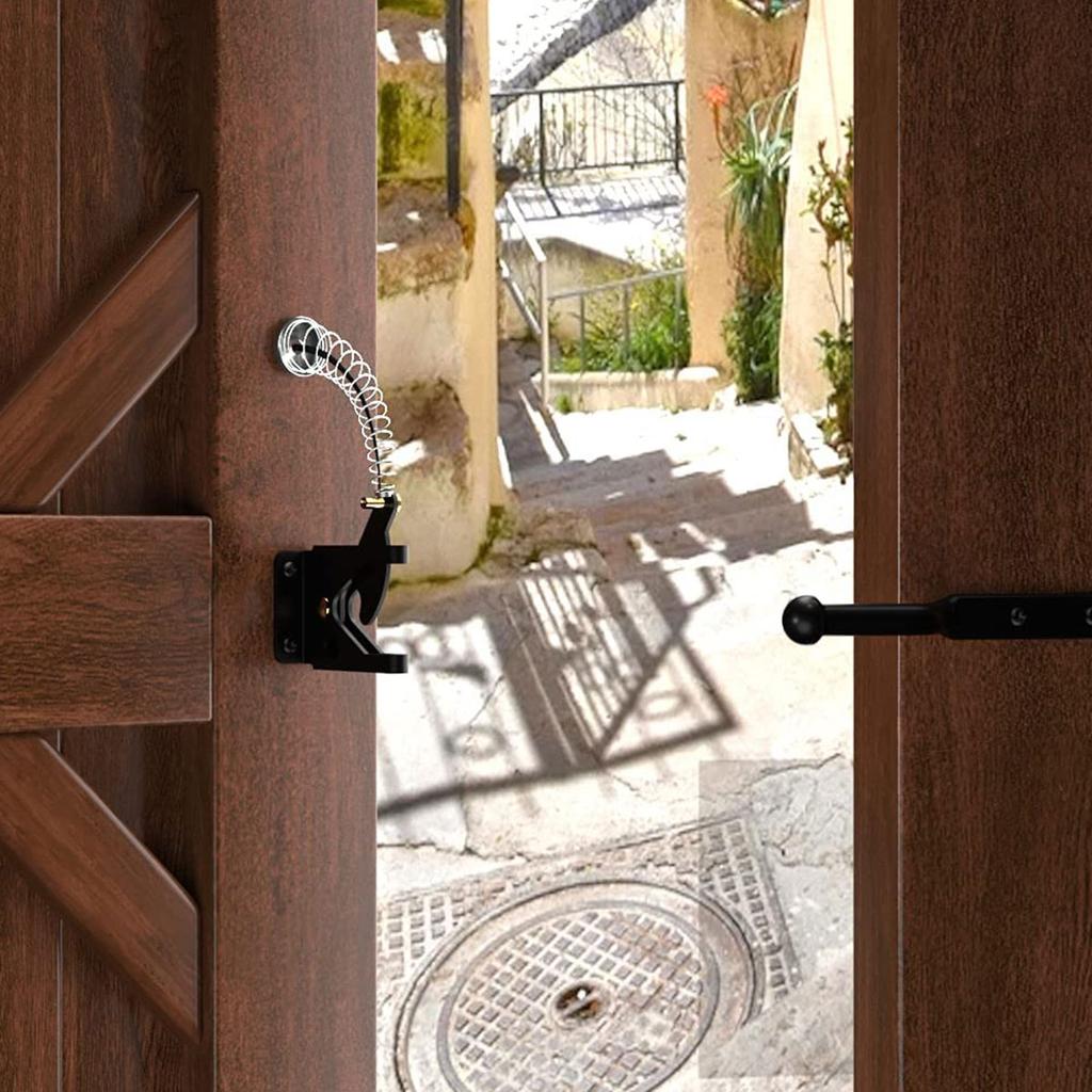 1/2 шт. самозапирающийся засов для ворот, углеродистая сталь, автоматический гравитационный рычаг, засов для ворот забора с пружинным тросиком для деревянных ворот забора