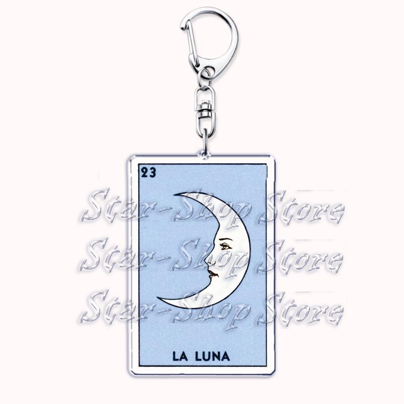 Popular Culture Halloween Tarot Card Keychains for Accessories Moon Luna Death Keyring Jewelry Fans Lovers Friends Reader Gifts