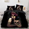 Anime Skeleton Girl Black Bridal Bedding Set Duvet Cover with Zipper Pillowcase, Bedroom Decoration Single Double Bed Boy Gift
