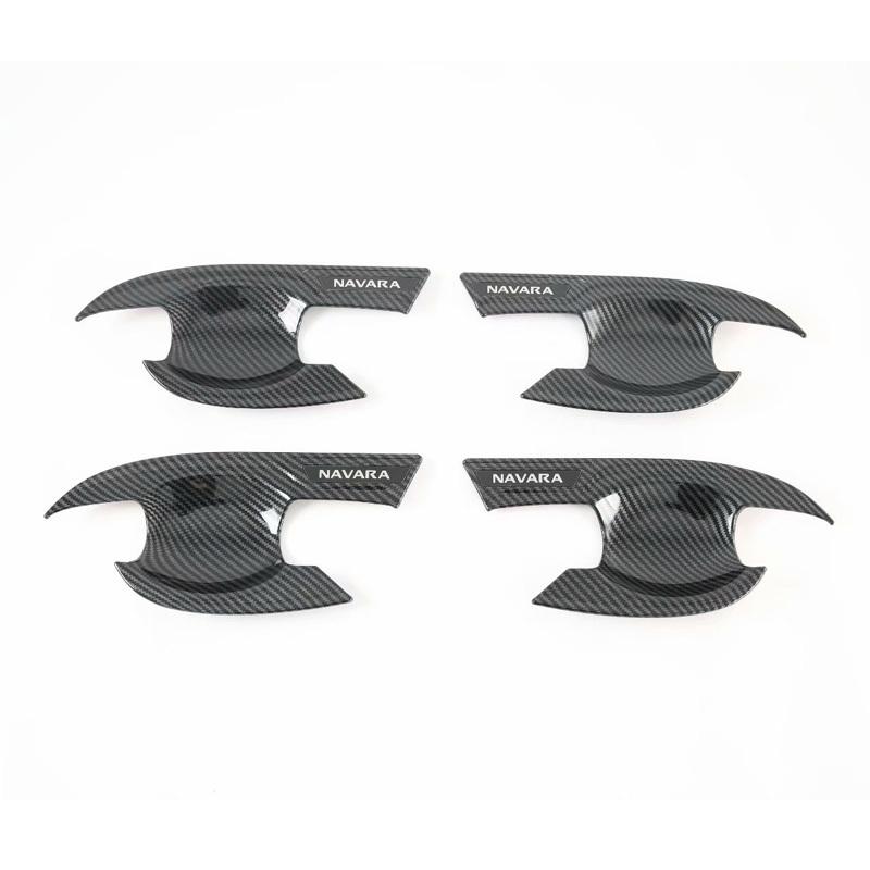 For Nissan Navara NP300 2015- Accessory glossy black Carbon fibre pattern car side Door Handle bowl Covers Trim 2016 2017