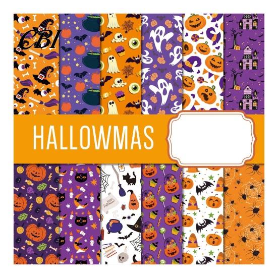 Paper Crafting Halloween Supplies 12 Sheets Scrapbook Set, 6x6in Double-Sided Craft Paper, Pumpkin Large Area Ghost Bat Pattern Decorative for