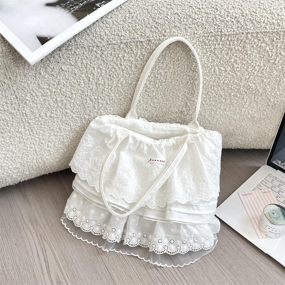 1 Gentle Girl Lace Laminated Lace Skirt Cloth Bag Bag New Large-capacity Commuter Shoulder Bag