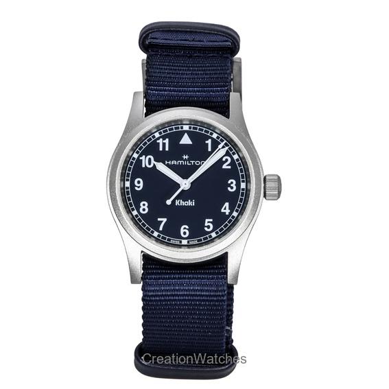 Hamilton Khaki Field Текстильный ремешок Синий циферблат Кварцевые H69301940 Унисекс Часы