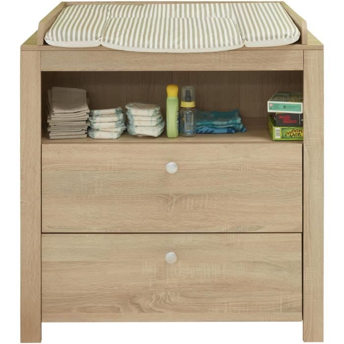Chambre bébé Duo : Lit 70 x 140 cm + Commode à langer OLIVIA - Chêne - TREND TEAM