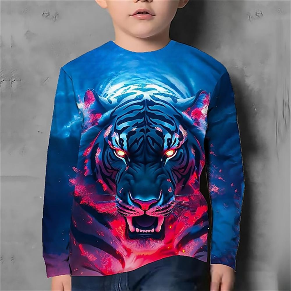 Children's Clothing Boy T-shirt Long Sleeved Cartoon Animal 3D Printed Fun Top