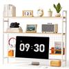 VEVOR Desktop Bookshelf 3-Tier Countertop Storage Hutch with Grid White, for Computer Desk, Metal Frame and Wooden Shelf, with Non-Slip Feet Pads