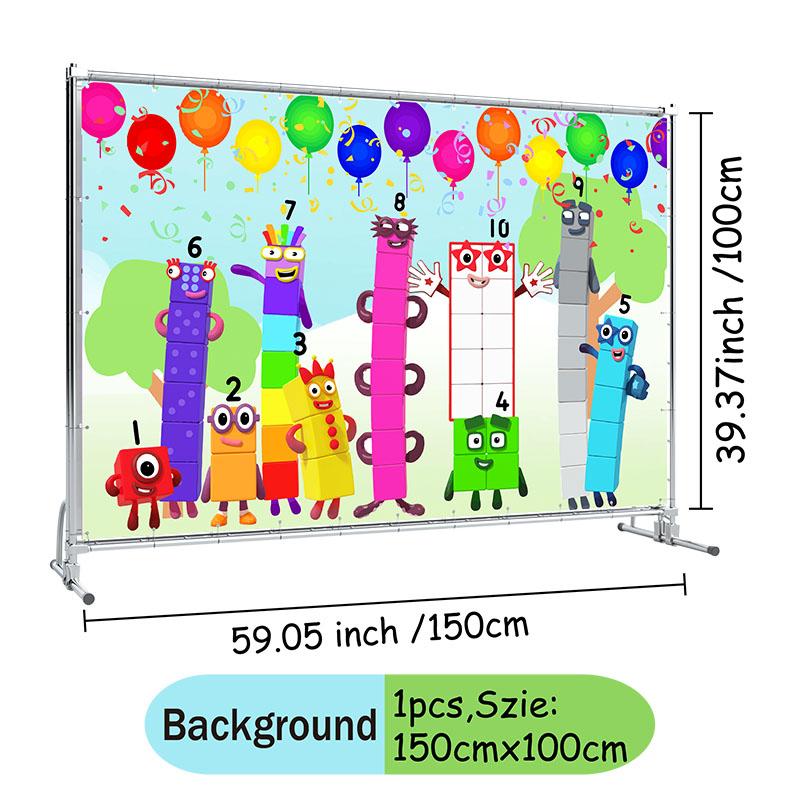 Number Celebration Decor Disposable building block Plates Cups Drinking Straw Cake Flag Balloons Background Holiday Party Suppli