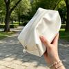 Портативная косметичка из ткани под шелк, однотонная, сумка для хранения косметики, дизайн с застежкой-молнией с жемчужной пуллером, большая вместимость