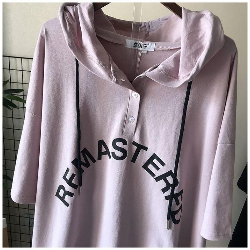 Hooded Tshirt Size Womens Plus Midlength Short Sleeve Loose Belly Shading Tops