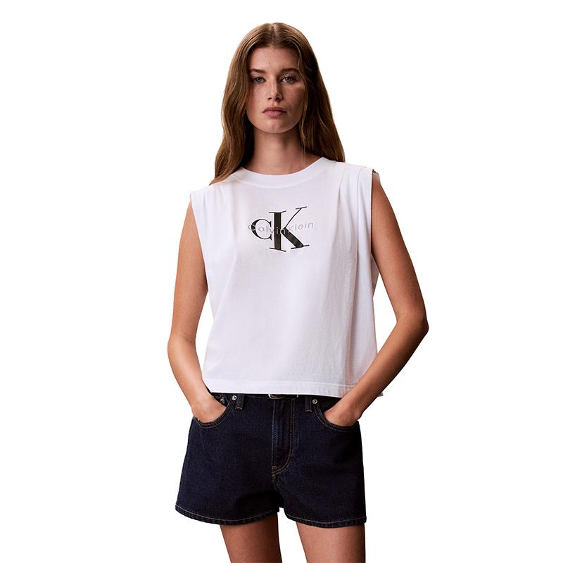 Calvin Klein Джинсы Модный Повседневный С вышивкой букв Круглый вырез Облегающий Без рукавов Топ Футболка Женские топы 47G214G
