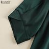 ZANZEA Women Fashion Casual O-neck 3/4 Sleeve Solid Color Satin Blouse Shirts