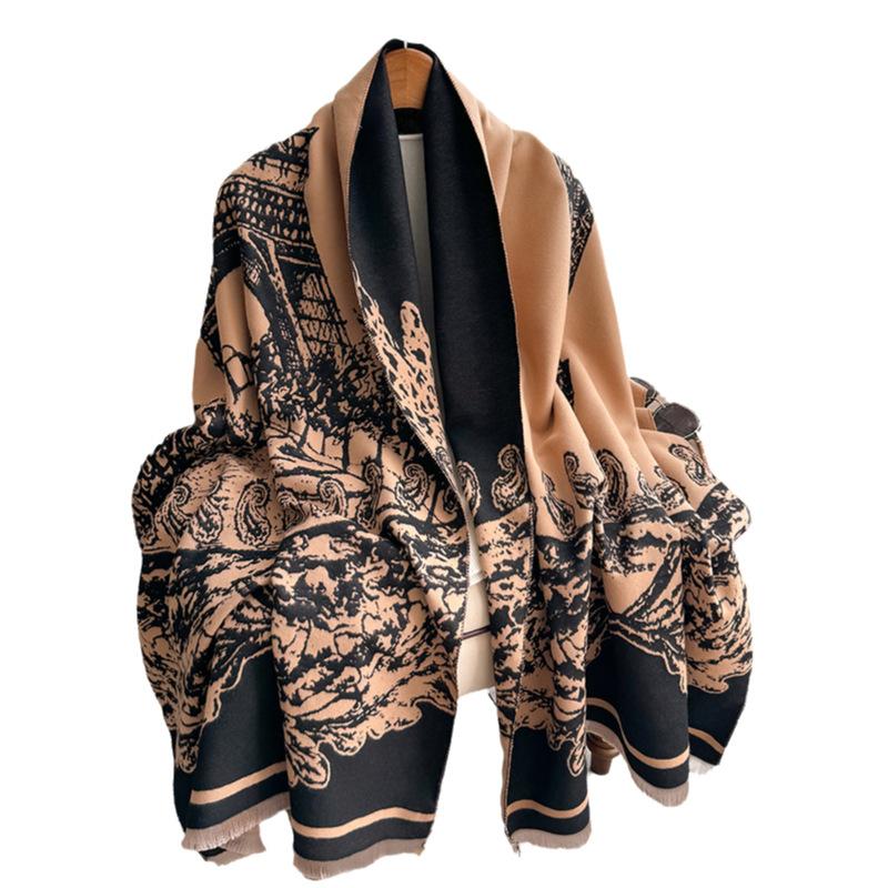 Graphic Print Reversible Scarf Winter Luxury Warm Shawl For Women