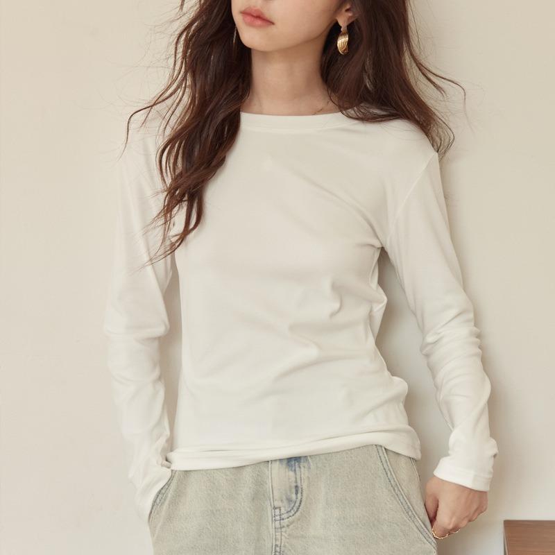 Осенне-зимняя женская однотонная рубашка с круглым вырезом, двухсторонняя, с пескоструйной обработкой, теплая, с высокой эластичной подкладкой, универсальная рубашка-основа