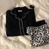Spring and Summer Version of The Ladies Pajamas Homewear Black Leopard Cardigan Autumn and Winter Homewear Thin Suit