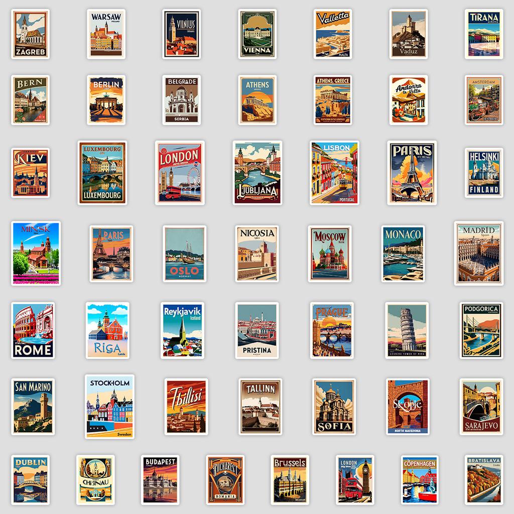 50 European Travel Graffiti Stickers Creative Travel Stickers Mobile Water Cup Hand Account DIY Waterproof Stickers