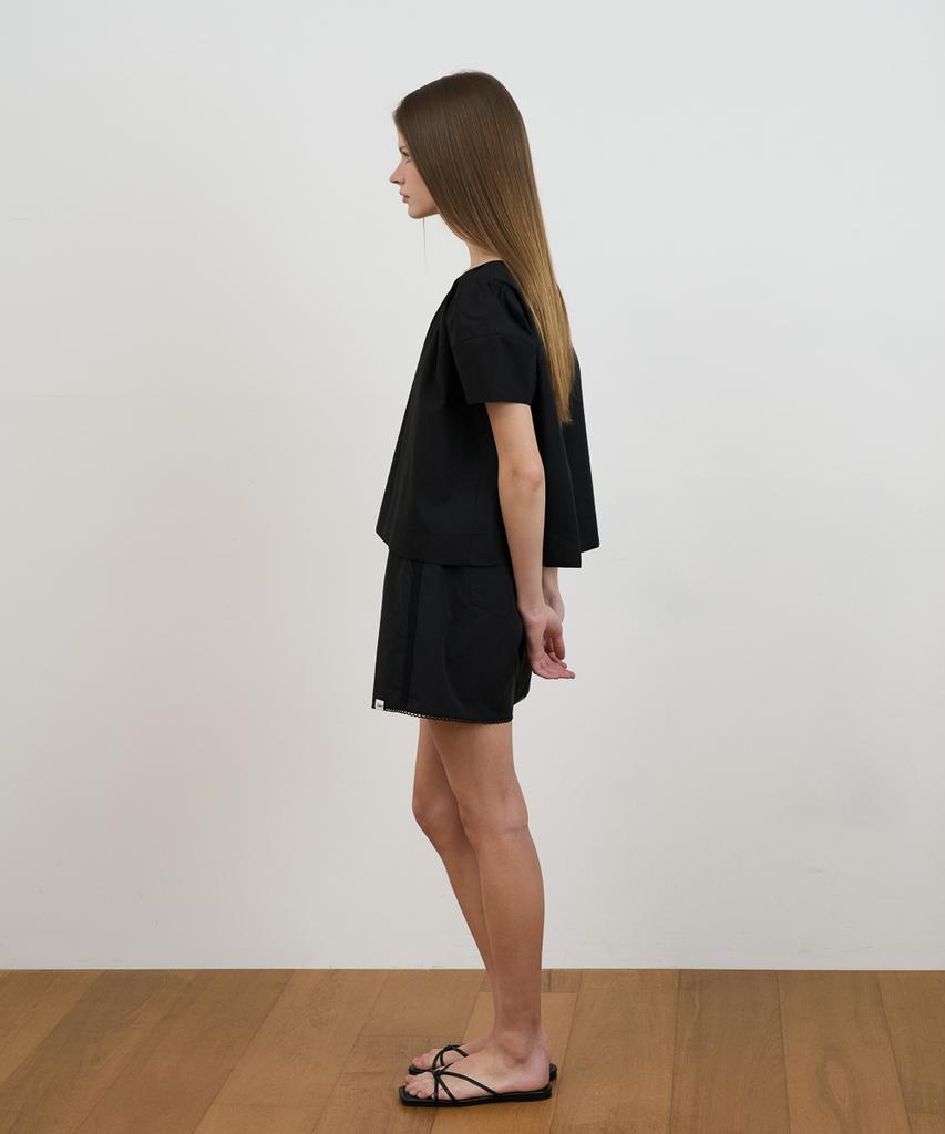 DEHEVE Volume Shirring Blouse [Black]