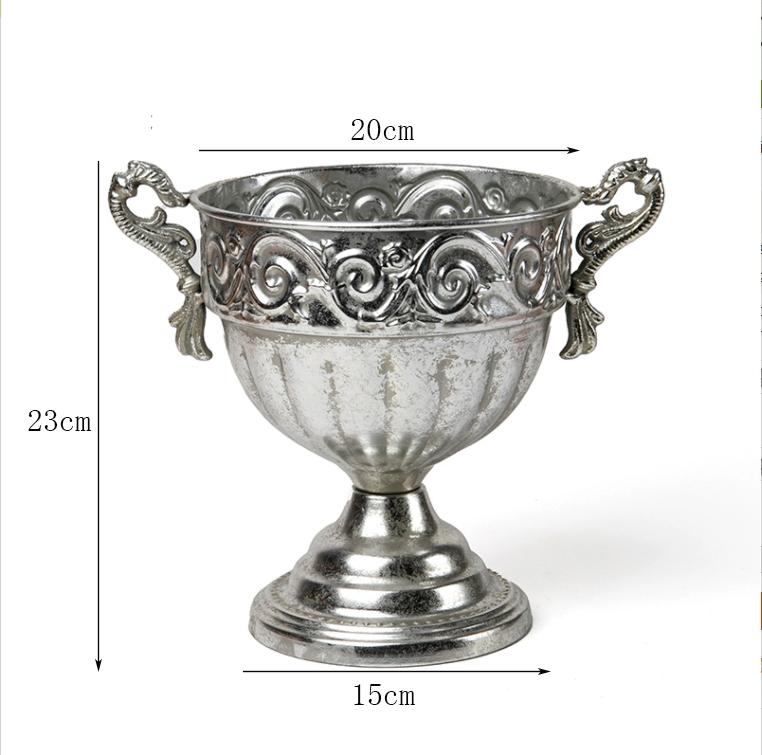 Vintage Classic Silver Iron Flower Vase Decoration Home Room Table Flowerpot Ornaments Office Store Flower Arrangement Crafts