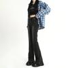 Retro Blue Flared Pants Women's Autumn and Winter Straight Stretch High Waist Denim Trousers Street Fashion