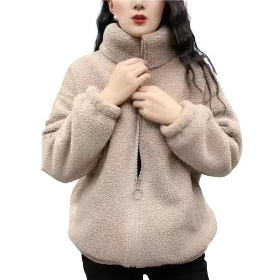 Весна-зима Женская куртка с воротником-стойкой, флисовая куртка на молнии с длинным рукавом, однотонный кардиган, сохраняющий тепло, спортивная верхняя одежда с карманами