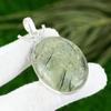 925 Silver Oval Moss Prehnite Stone Anniversary Bezel Wife Boho Pendant Jewelry
