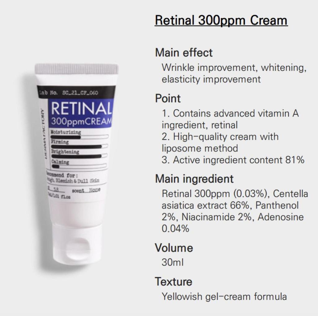 DERMA FACTORY Корейский крем Retinal 300ppm – интенсивный ночной крем против старения и укрепления кожи (30мл)