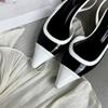Designer Black White  Color Low Heeled Sandals Women Sexy Pointed Toe Slingbacks Chunky High Heels  Women Elegant Heels