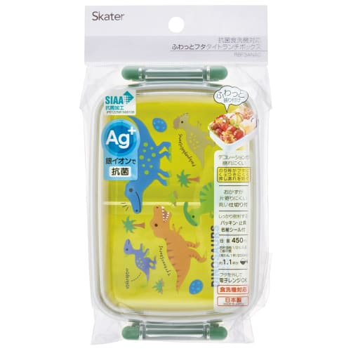 Skater Children's Lunch Box, 450ml, with a Soft Dome-Shaped Lid, Single Tier, Made In Japan, Dinosaur Picture Book, New Dinosaur Design for Boys (RBF3