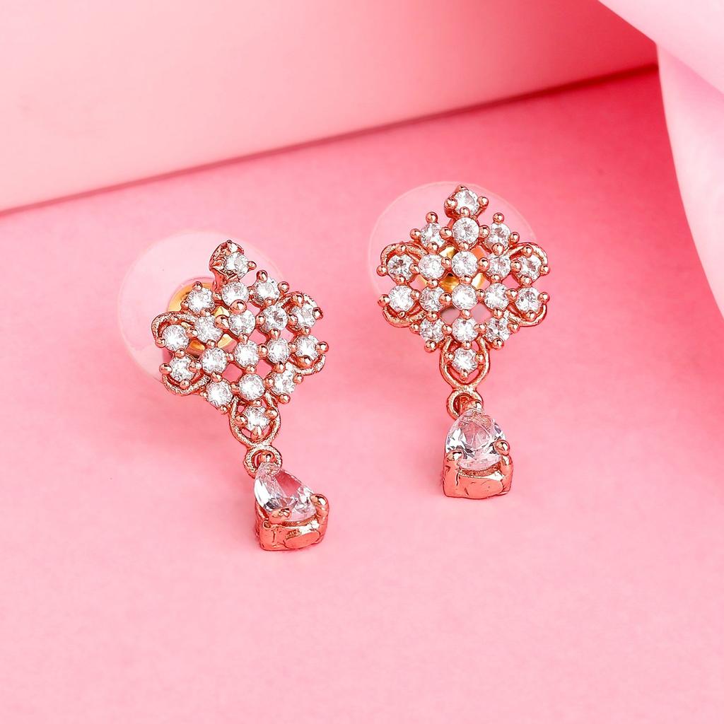 Женские серьги-капли Estele со сверкающими камнями из розового золота и CZ