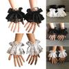 Cosplay Maid Pleated Flared Wrist Cuffs with Lace Flower Pattern Decors Detachable Wrist Woman Clothing Accessory