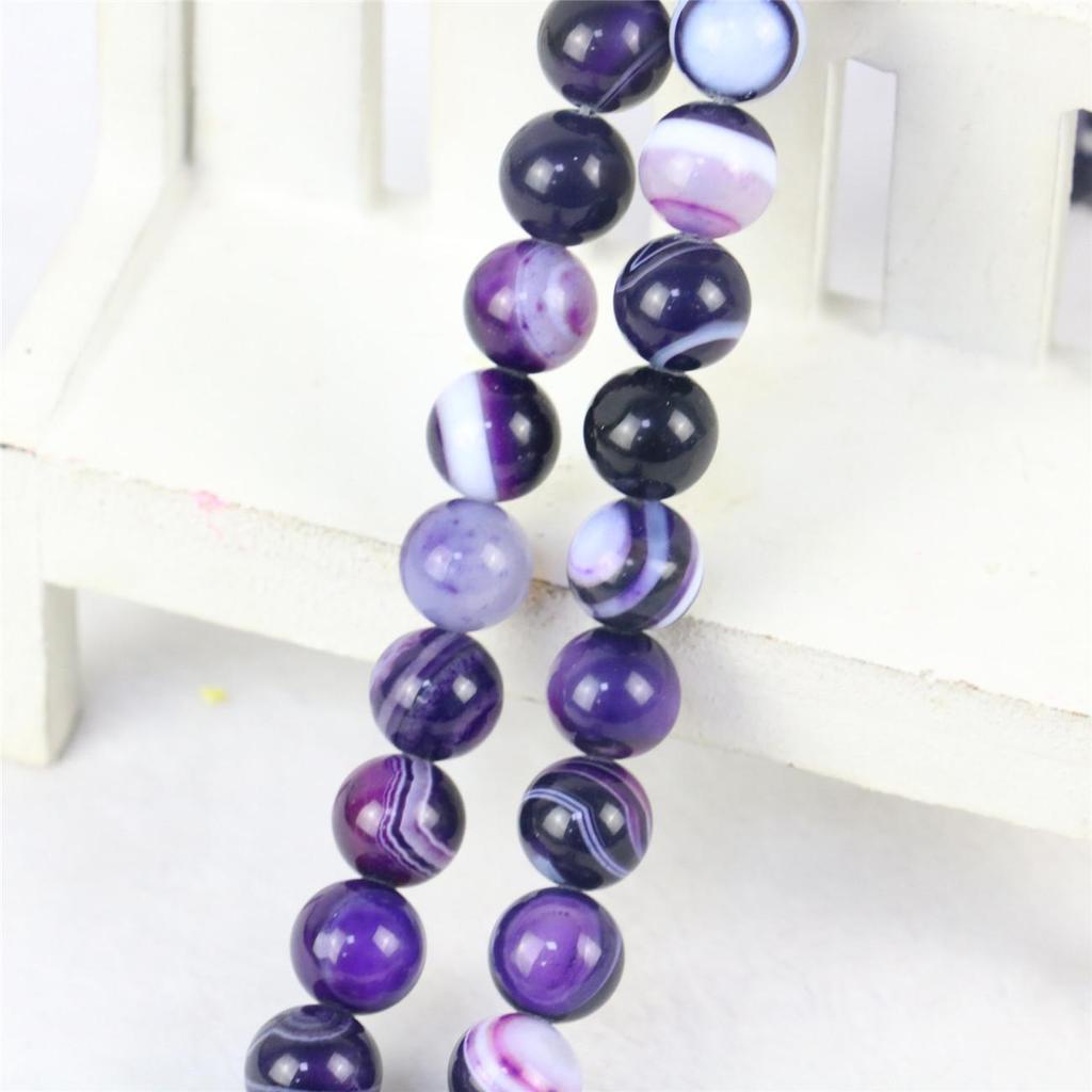 10mm Round Purple Stripe Agates Onyx Loose Beads Women Girls for Jewelry Making Design DIY Parts Accessories Natural Stone