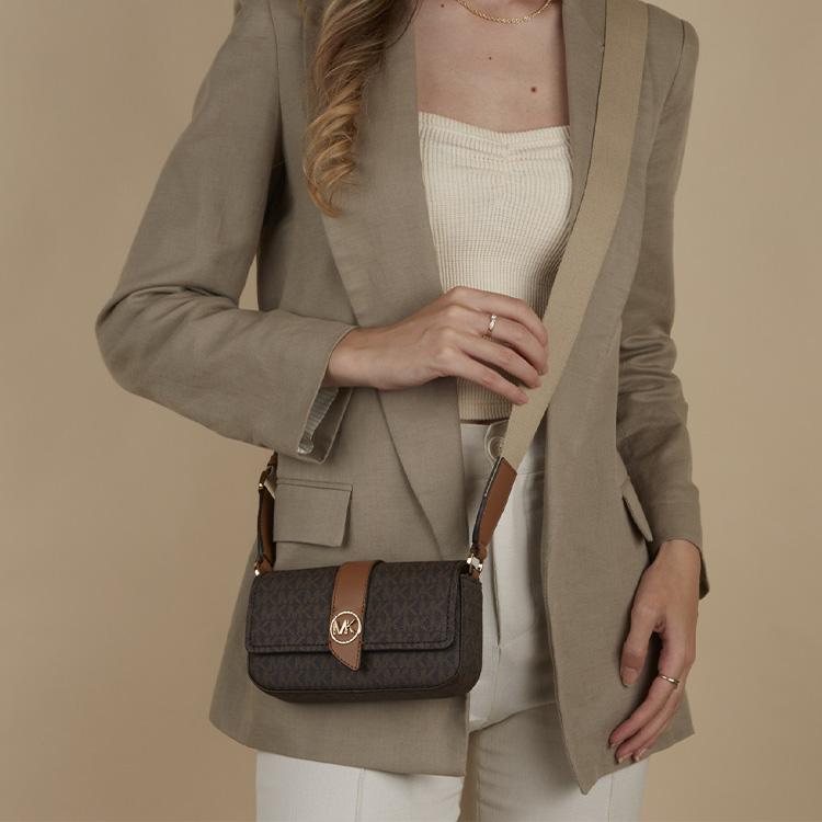 New MICHAEL KORS Artificial Leather Envelope Bag, Shoulder Bag Women's Dark Brown & Acorn Brown 32S3GGRC0B-252