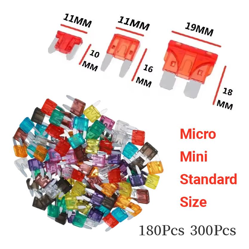 180/300PCS Medium and Small Car Assortmen Fuse Kit 2A~40A 11 Types with Box Relays 5