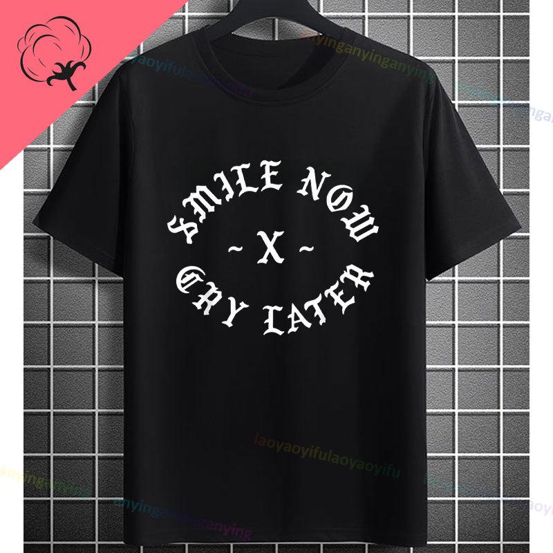 Funny Smile Now Cry Later Clown Mask Graphic Tshirt Chicano Style Shortsleeve Pure Cotton Streetwear Fashion Casual Tshirt